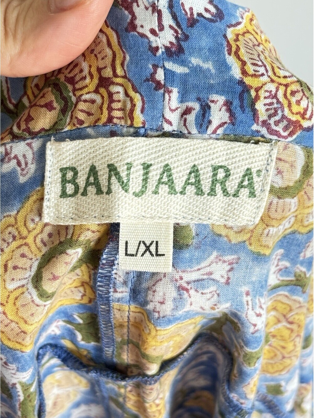 Banjaara Midi Wrap Skirt Blue Yellow Floral Hand Block Print Cotton L/XL - Picture 6 of 12